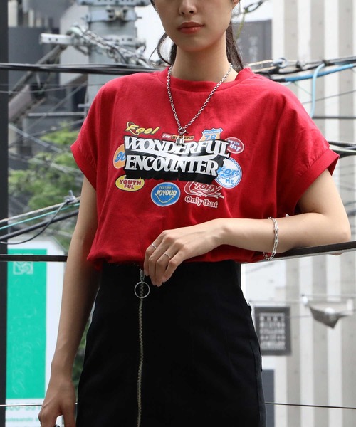 HONEYSUCKLE ROSE（ハニーサックルローズ）の「【HONEYSUCKLE ROSE】フレンチスリーブプリントＴシャツ（Tシャツ/カットソー・レディース・ブラック/ホワイト/レッド・M/L）」の12枚目の写真