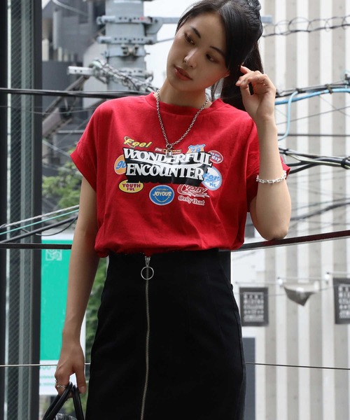 HONEYSUCKLE ROSE（ハニーサックルローズ）の「【HONEYSUCKLE ROSE】フレンチスリーブプリントＴシャツ（Tシャツ/カットソー・レディース・ブラック/ホワイト/レッド・M/L）」の13枚目の写真