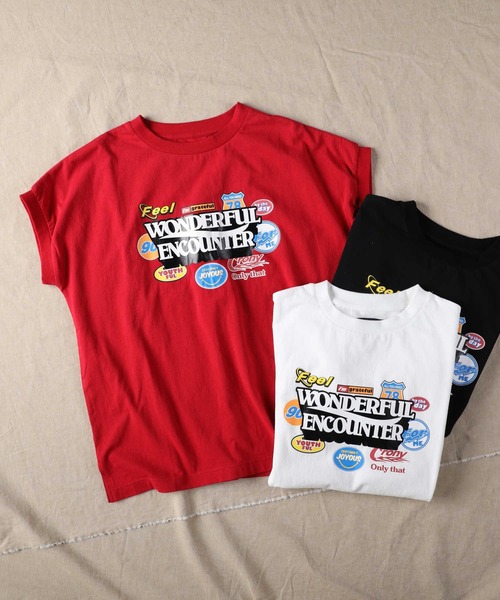HONEYSUCKLE ROSE（ハニーサックルローズ）の「【HONEYSUCKLE ROSE】フレンチスリーブプリントＴシャツ（Tシャツ/カットソー・レディース・ブラック/ホワイト/レッド・M/L）」の14枚目の写真