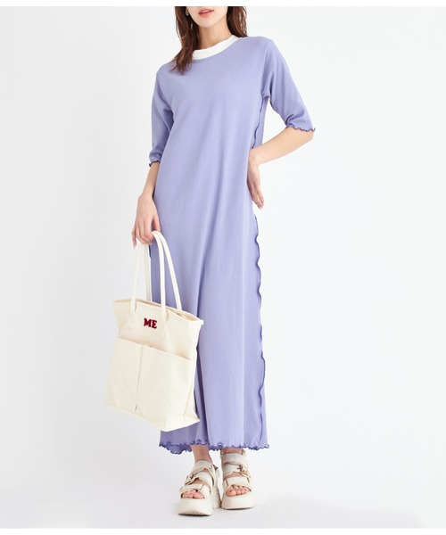 CHILLE（チル）の「配色メローワンピース（ワンピース・レディース・ブラック/オリーブ/ブルー・FREE）」の3枚目の写真