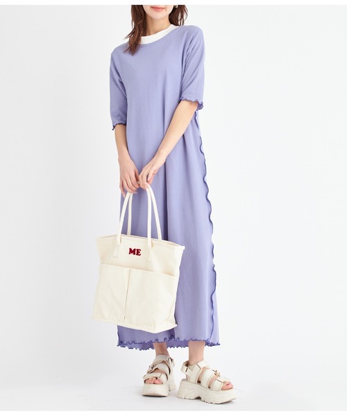 CHILLE（チル）の「配色メローワンピース（ワンピース・レディース・ブラック/オリーブ/ブルー・FREE）」の6枚目の写真