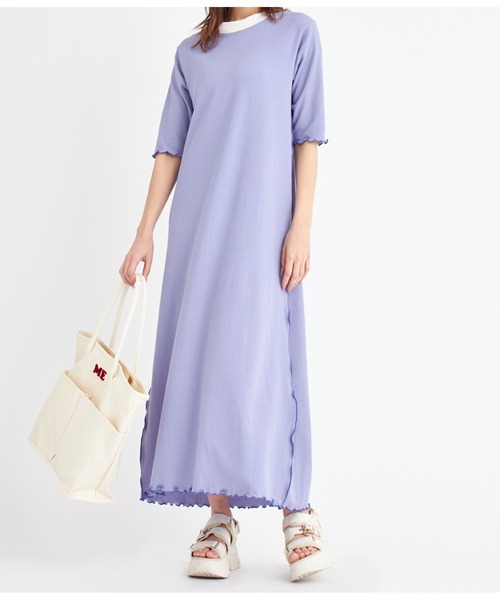 CHILLE（チル）の「配色メローワンピース（ワンピース・レディース・ブラック/オリーブ/ブルー・FREE）」の7枚目の写真