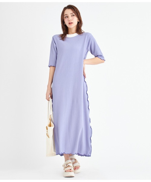 CHILLE（チル）の「配色メローワンピース（ワンピース・レディース・ブラック/オリーブ/ブルー・FREE）」の9枚目の写真