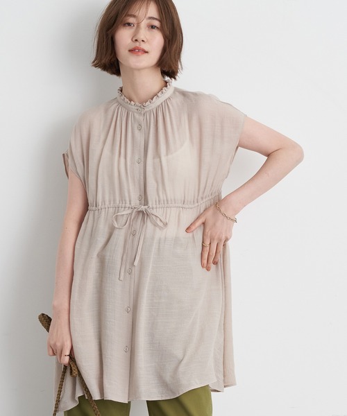 earth music&ecology（アースミュージックアンドエコロジー）の「フレンチスリーブチュニック（チュニック・レディース・ピンク系その他2/ライトベージュ/グリーン系その他4・FREE）」の2枚目の写真