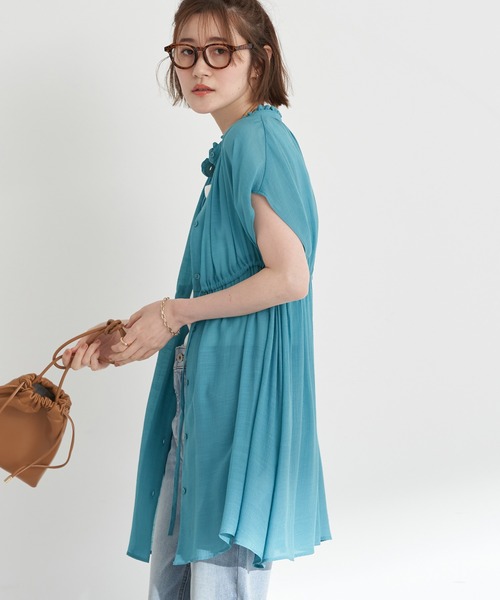 earth music&ecology（アースミュージックアンドエコロジー）の「フレンチスリーブチュニック（チュニック・レディース・ピンク系その他2/ライトベージュ/グリーン系その他4・FREE）」の3枚目の写真