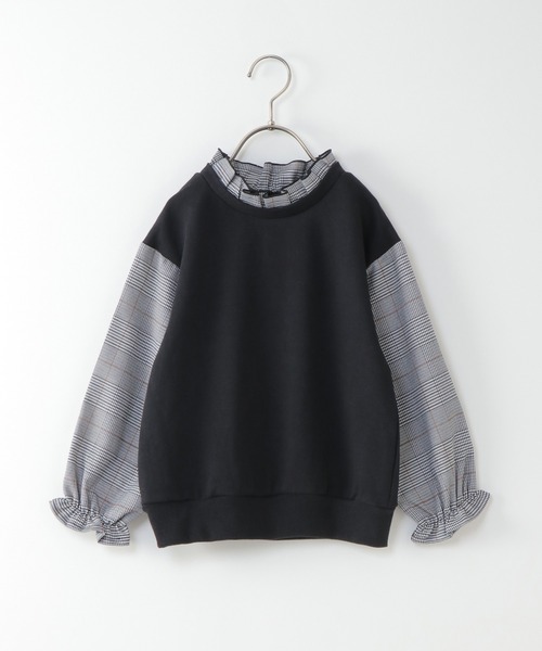 ikka(イッカ)の「【キッズ】チェック袖フリル襟プルオーバー(120~160cm)(スウェット・キッズ・ブラック/キャメル・120/130/140/150/160)」の12枚目の写真