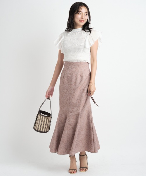 JUSGLITTY(ジャスグリッティー)の「シャーリングブラウス(シャツ/ブラウス・レディース・オフホワイト/ピンク・2)」の6枚目の写真