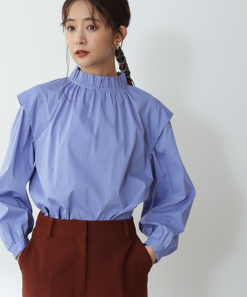 N.（N. Natural Beauty Basic）（エヌエヌナチュラルビューティーベーシック）の「◆ラッフルネックショルダータックブラウス（シャツ/ブラウス・レディース・ブルー系その他/ダークブラウン/クリーム・MEDIUM）」の3枚目の写真