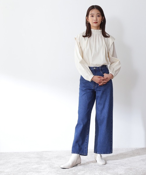 N.（N. Natural Beauty Basic）（エヌエヌナチュラルビューティーベーシック）の「◆ラッフルネックショルダータックブラウス（シャツ/ブラウス・レディース・ブルー系その他/ダークブラウン/クリーム・MEDIUM）」の9枚目の写真