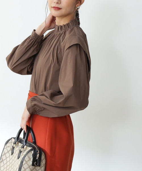 N.（N. Natural Beauty Basic）（エヌエヌナチュラルビューティーベーシック）の「◆ラッフルネックショルダータックブラウス（シャツ/ブラウス・レディース・ブルー系その他/ダークブラウン/クリーム・MEDIUM）」の11枚目の写真