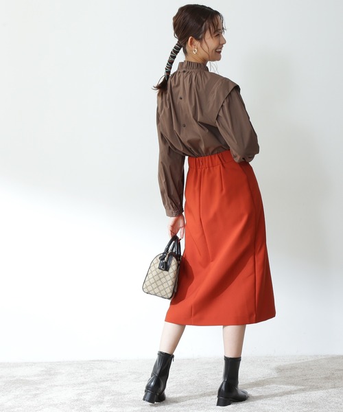 N.（N. Natural Beauty Basic）（エヌエヌナチュラルビューティーベーシック）の「◆ラッフルネックショルダータックブラウス（シャツ/ブラウス・レディース・ブルー系その他/ダークブラウン/クリーム・MEDIUM）」の4枚目の写真