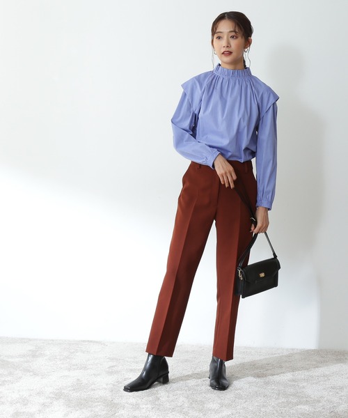 N.（N. Natural Beauty Basic）（エヌエヌナチュラルビューティーベーシック）の「◆ラッフルネックショルダータックブラウス（シャツ/ブラウス・レディース・ブルー系その他/ダークブラウン/クリーム・MEDIUM）」の10枚目の写真