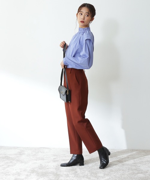 N.（N. Natural Beauty Basic）（エヌエヌナチュラルビューティーベーシック）の「◆ラッフルネックショルダータックブラウス（シャツ/ブラウス・レディース・ブルー系その他/ダークブラウン/クリーム・MEDIUM）」の5枚目の写真