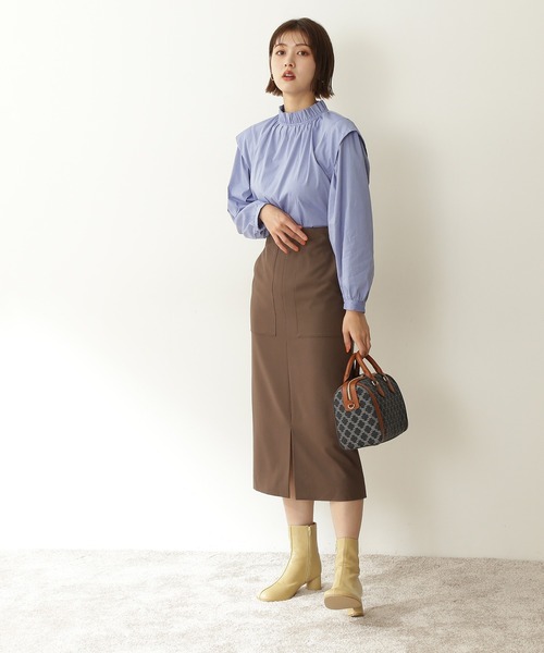 N.（N. Natural Beauty Basic）（エヌエヌナチュラルビューティーベーシック）の「◆ラッフルネックショルダータックブラウス（シャツ/ブラウス・レディース・ブルー系その他/ダークブラウン/クリーム・MEDIUM）」の19枚目の写真