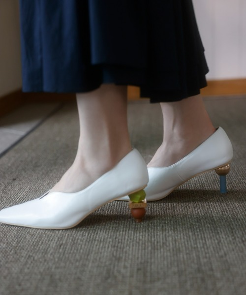 セール】アシンメトリーヒールスクエアパンプス（パンプス