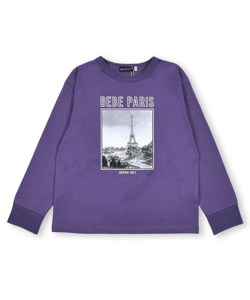 BeBe（ベベ）の「BeBe/モノクロ フォト プリント ビッグ Tシャツ (90~150cm)（Tシャツ/カットソー・キッズ・グレー/パープル・150/120/90/140/100/130/110）」の3枚目の写真