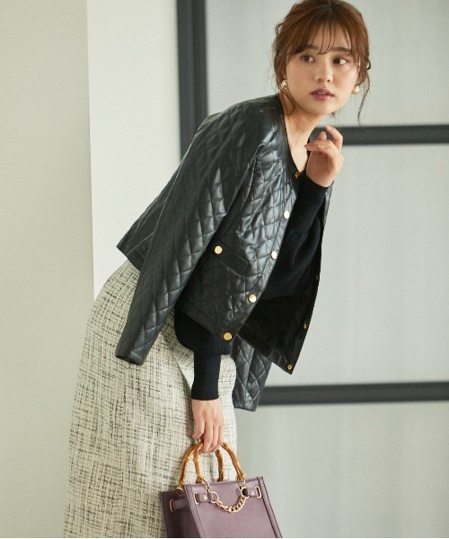 PROPORTION BODY DRESSING（プロポーションボディドレッシング）の「合皮キルトジャケット / 1212250900（ノーカラージャケット・レディース・ブラック系その他/ブラック・MEDIUM/SMALL）」の3枚目の写真