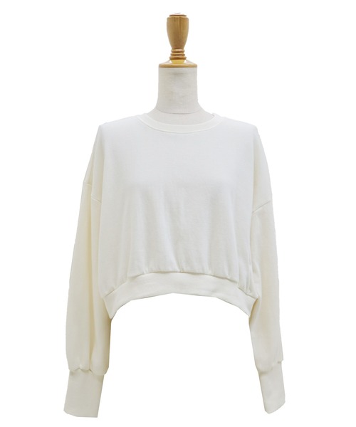 BLUEEAST（ブルーイースト）の「ボリューム袖クロップドスウェット（スウェット・レディース・アイボリー/モカ/グリーン/パープル/ピンクベージュ・MEDIUM）」の18枚目の写真