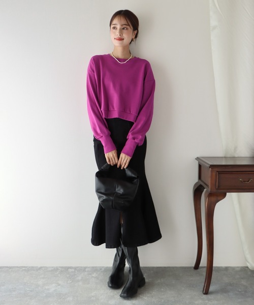 BLUEEAST（ブルーイースト）の「ボリューム袖クロップドスウェット（スウェット・レディース・アイボリー/モカ/グリーン/パープル/ピンクベージュ・MEDIUM）」の16枚目の写真