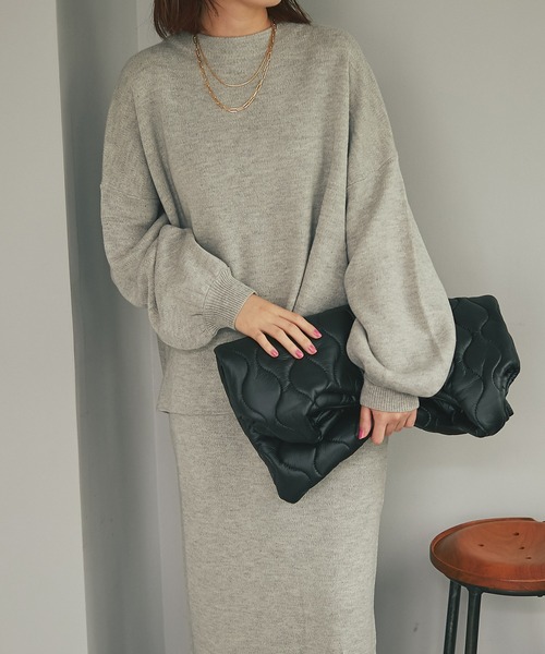 un dix cors（アンディコール）の「ざっくりプルオーバー+スカートニットセットアップ（セットアップ・レディース・チャコールグレー/ライトグレー・FREE）」の5枚目の写真