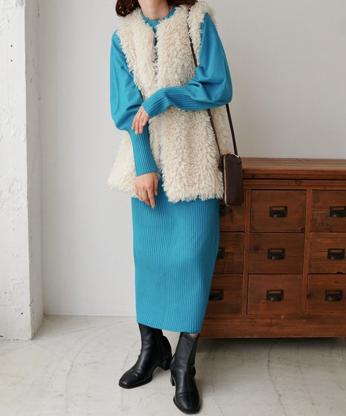 DISCOAT(ディスコート)の「袖リブニットワンピース(ワンピース・レディース・アイボリー/ブラック/モカ/ブルー・FREE)」の10枚目の写真