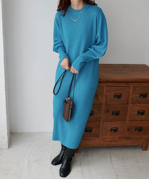 DISCOAT(ディスコート)の「袖リブニットワンピース(ワンピース・レディース・アイボリー/ブラック/モカ/ブルー・FREE)」の22枚目の写真