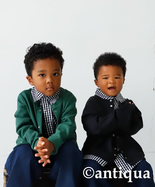 antiqua(アンティカ)の「前後2wayリブカーディガン(カーディガン/ボレロ・キッズ・マスタード/グリーン/ベージュ/ブラック・110/120/130/140/150/160)」の19枚目の写真