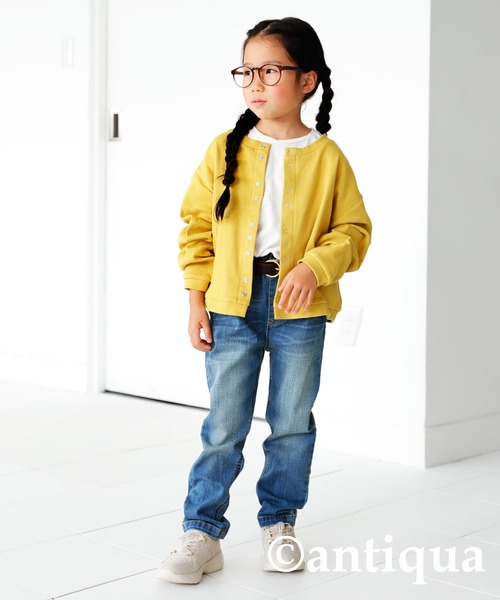 antiqua(アンティカ)の「前後2wayリブカーディガン(カーディガン/ボレロ・キッズ・マスタード/グリーン/ベージュ/ブラック・110/120/130/140/150/160)」の11枚目の写真