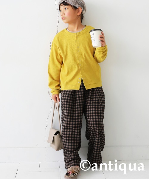 antiqua(アンティカ)の「前後2wayリブカーディガン(カーディガン/ボレロ・キッズ・マスタード/グリーン/ベージュ/ブラック・110/120/130/140/150/160)」の7枚目の写真