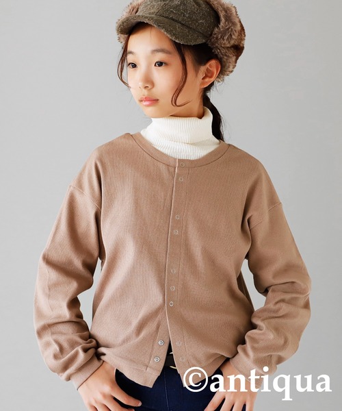 antiqua(アンティカ)の「前後2wayリブカーディガン(カーディガン/ボレロ・キッズ・マスタード/グリーン/ベージュ/ブラック・110/120/130/140/150/160)」の20枚目の写真