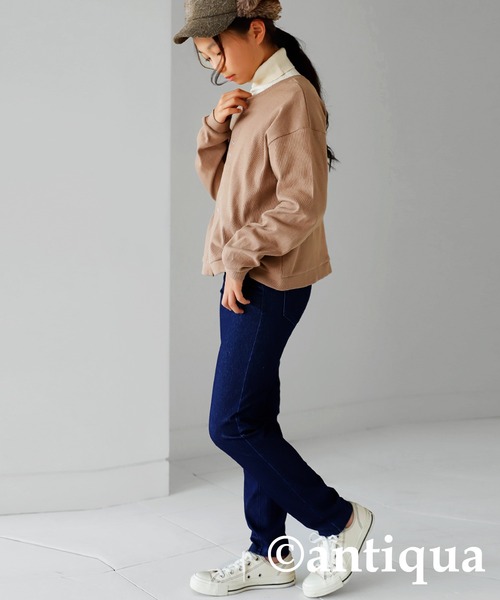 antiqua(アンティカ)の「前後2wayリブカーディガン(カーディガン/ボレロ・キッズ・マスタード/グリーン/ベージュ/ブラック・110/120/130/140/150/160)」の10枚目の写真