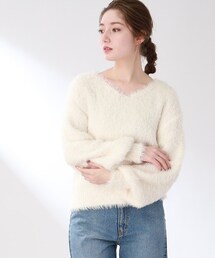 THE SHOP TK  | 【ふわふわ/シャギー】フェザーヤーンVネックニット(ニット/セーター)