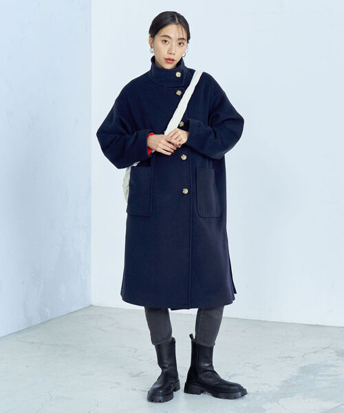 fredy emue（フレディエミュ）の「ウール混ミドル丈スタンドコート（その他アウター・レディース・ライトグレー/ネイビー/カーキ・38）」の3枚目の写真