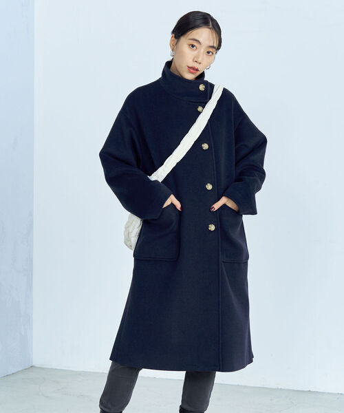 fredy emue（フレディエミュ）の「ウール混ミドル丈スタンドコート（その他アウター・レディース・ライトグレー/ネイビー/カーキ・38）」の4枚目の写真