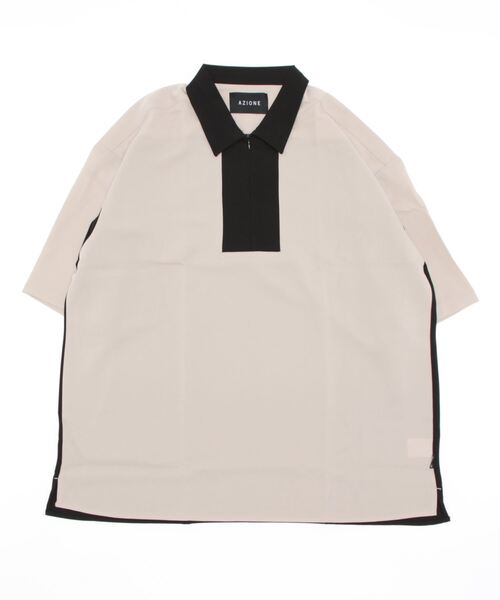 AZIONE(アジオネ)の「AZIONE/アジオネ/ハーフジップ半袖シャツ(シャツ/ブラウス・メンズ・ブルー/ベージュ・L)」の2枚目の写真