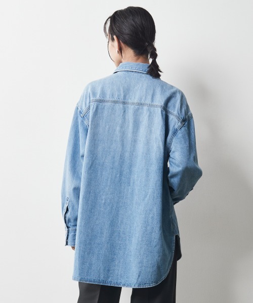 美品✨23区DENIM ノーカラー　デニムシャツ　大きいサイズ　3XL 46 綿100％ライトオンスデニムシャツ ＜大きいサイズ有＞シック