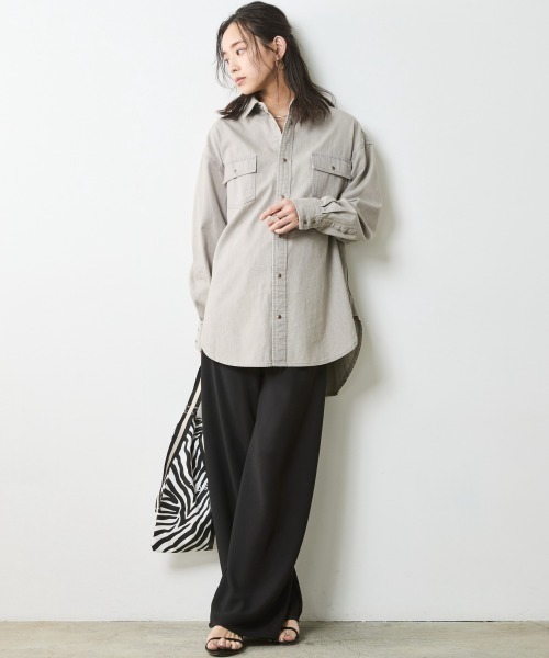 UNFILO ライトオンスデニム【ブラウスS×パンツXSセット販売】 ライトオンスデニム フラワーガーデン刺繍シャツブラウス