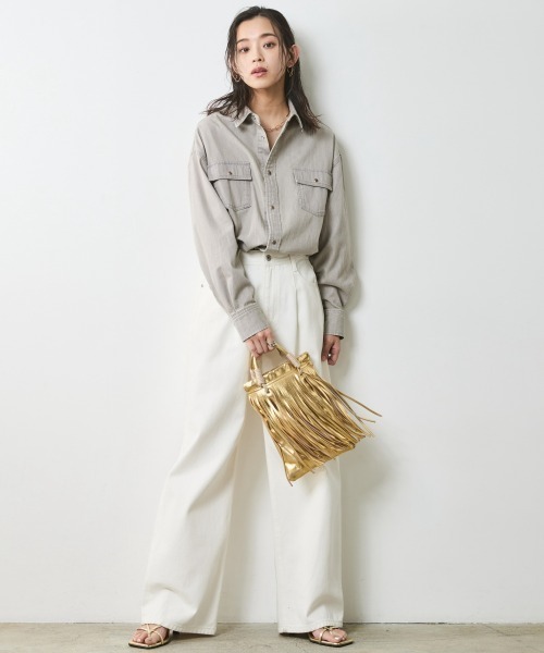 セール】綿100％ライトオンスデニムシャツ ＜大きいサイズ有＞シック