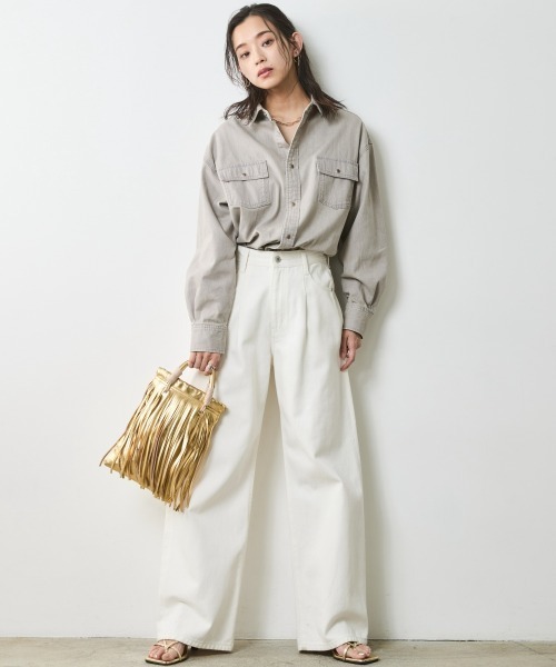 tcss デニムシャツ　Mサイズ CAMBIO(カンビオ)】Distressed Hickory Repair Denim Shirts
