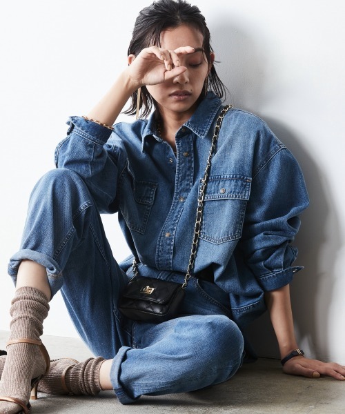 セール】綿100％ライトオンスデニムシャツ ＜大きいサイズ有＞シック