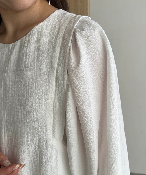 CAPRICIEUX LE'MAGE（カプリシューレマージュ）の「エンボスパフワンピース（ワンピース・レディース・ブラック/オレンジ/ホワイト・FREE）」の7枚目の写真