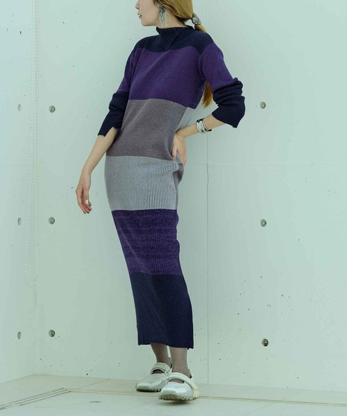 Multi wide boreder ニットワンピース