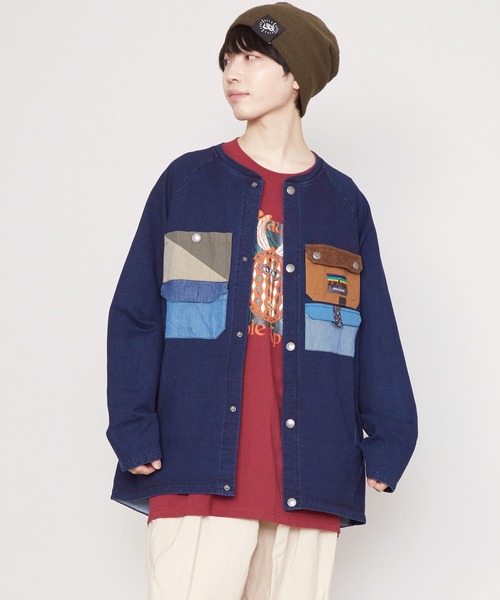 チャイハネ（チャイハネ）の「【チャイハネ】Amina×grn キャッパMEN'Sカーディガン（ブルゾン・メンズ・インディゴブルー/グレー・FREE）」の2枚目の写真