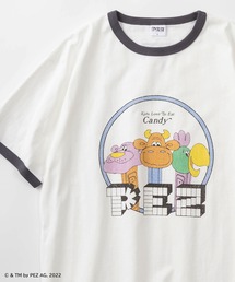 【PEZ/ペッツ】キャラクターキャンディーケース レトロイラスト サークルプリント リンガー半袖Tシャツ/ビッグシルエット