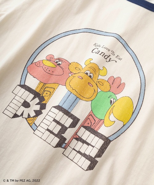 make a ray!（メイク ア レイ！）の「【PEZ/ペッツ】キャラクターキャンディーケース レトロイラスト サークルプリント リンガー半袖Tシャツ/ビッグシルエット（Tシャツ/カットソー・レディース・ホワイト×ネイビー/ホワイト×グレー/ホワイト×レッド・XL/M/L）」の10枚目の写真