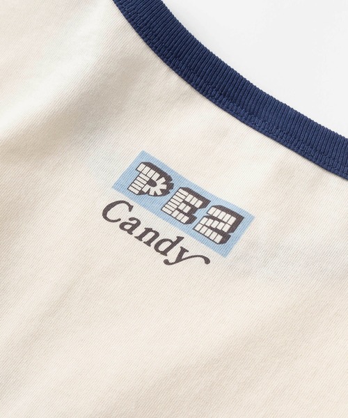 make a ray!（メイク ア レイ！）の「【PEZ/ペッツ】キャラクターキャンディーケース レトロイラスト サークルプリント リンガー半袖Tシャツ/ビッグシルエット（Tシャツ/カットソー・レディース・ホワイト×ネイビー/ホワイト×グレー/ホワイト×レッド・XL/M/L）」の11枚目の写真