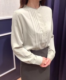 ピンタックビジュー釦 長袖ブラウス