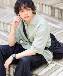 MONO-MART | ミニ裏毛ハーフジップ刺繍ビッグポロシャツ(ポロシャツ)