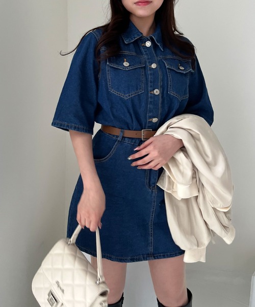 titty&Co. PETIT(ティティアンドコープティ)の「【titty&Co.PETIT 】デニムサファリワンピース(ワンピース・レディース・インディゴブルー・FREE)」の1枚目の写真