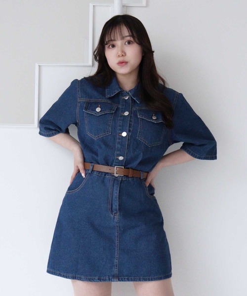 titty&Co. PETIT(ティティアンドコープティ)の「【titty&Co.PETIT 】デニムサファリワンピース(ワンピース・レディース・インディゴブルー・FREE)」の2枚目の写真